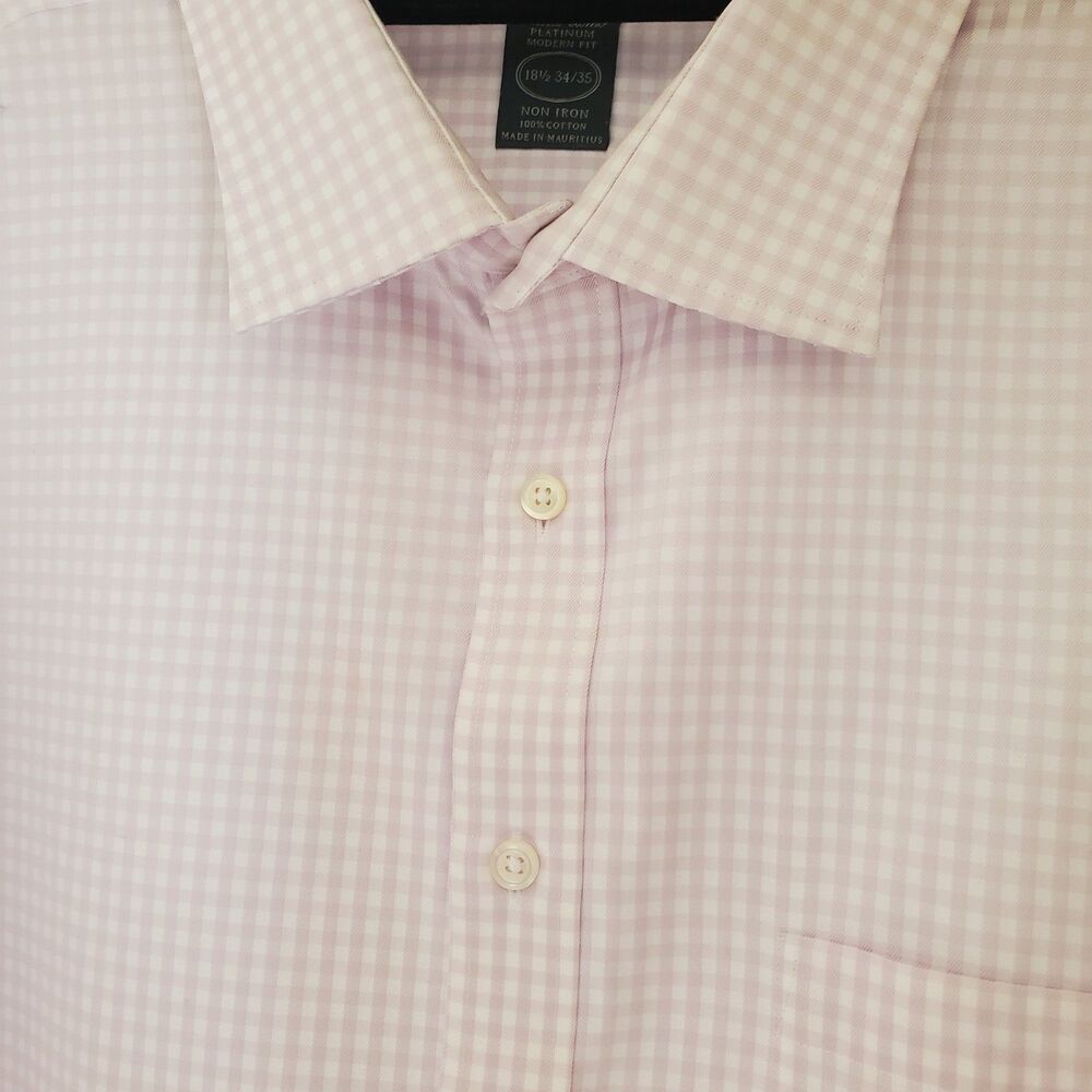 Pronto Uomo Platinum Modern Fit Pink White Check Dress Shirt No Iron 18.5 34/35